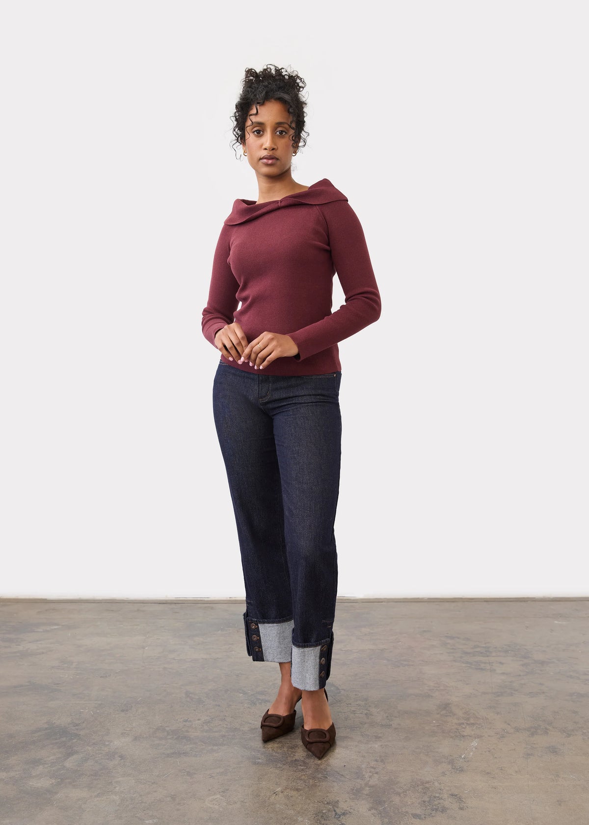 Off Shoulder Long Sleeve Cowl Neck Top. Style FD1983764