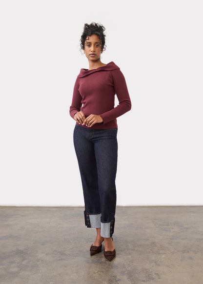 Off Shoulder Long Sleeve Cowl Neck Top. Style FD1983764