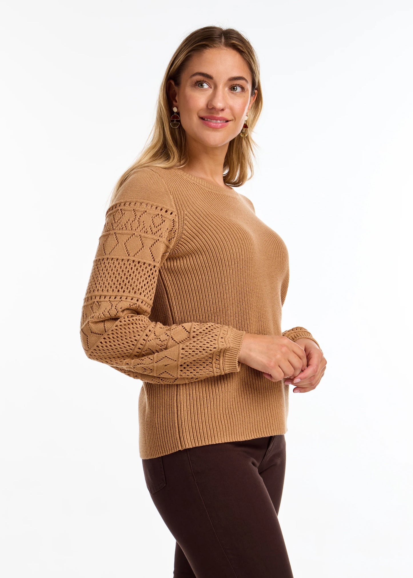 Long Sleeve Pointelle Knit Sweater. Style FD1744624