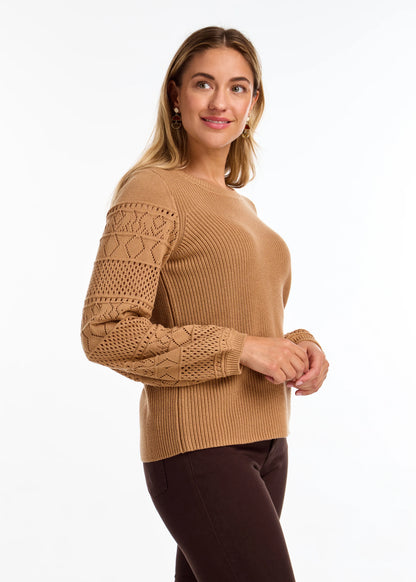 Long Sleeve Pointelle Knit Sweater. Style FD1744624