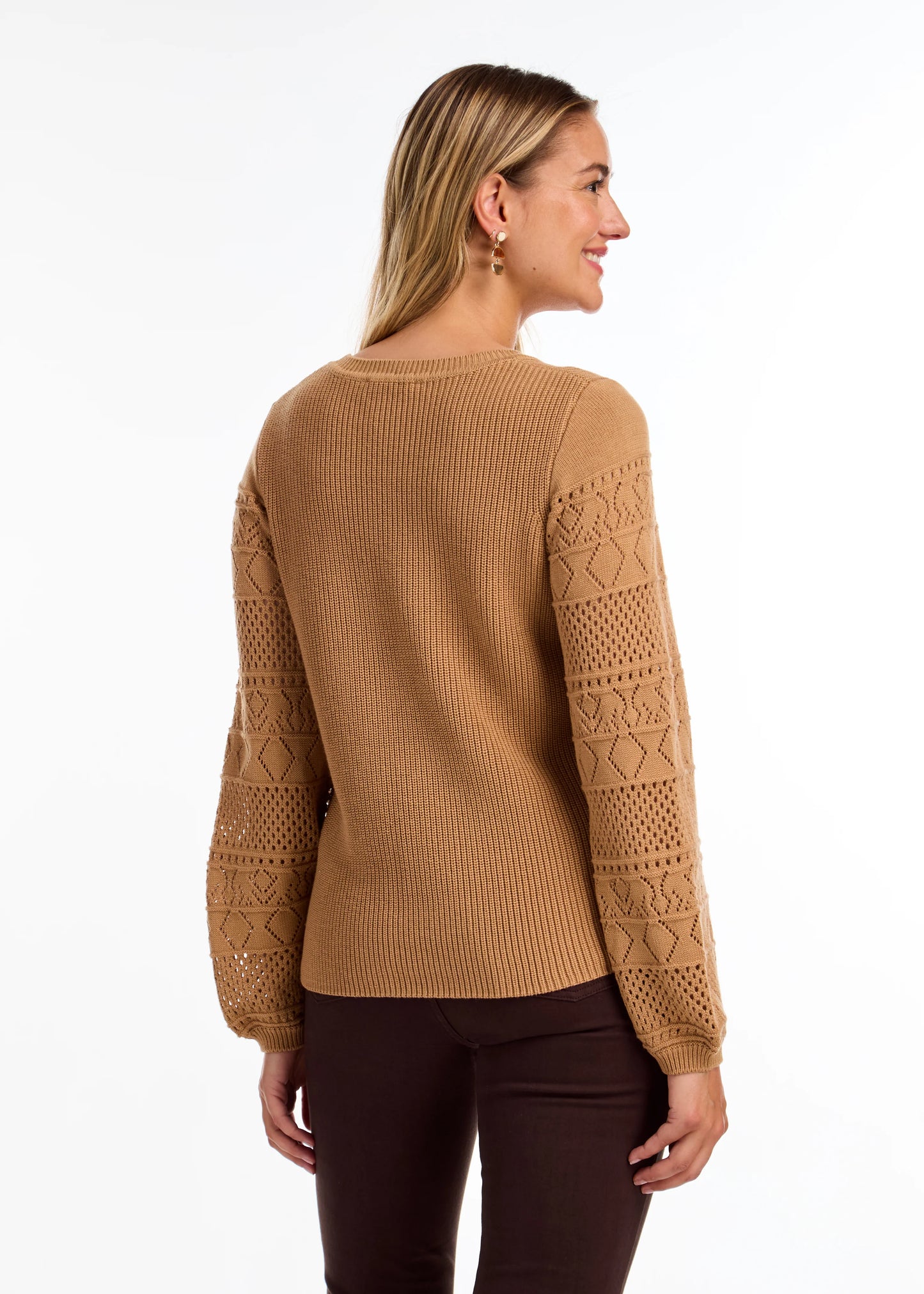 Long Sleeve Pointelle Knit Sweater. Style FD1744624