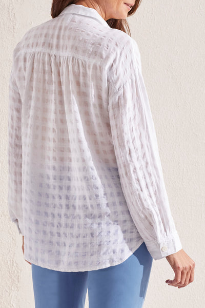 Button Front Linen Blend Check Blouse. Style TR1753O-3887
