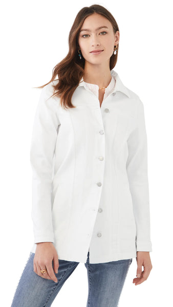 Long Denim Jacket in White. Style FD1825511WHT