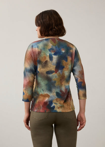 V-Neck Drop Shoulder Abstract Print Top. Style FD3556451