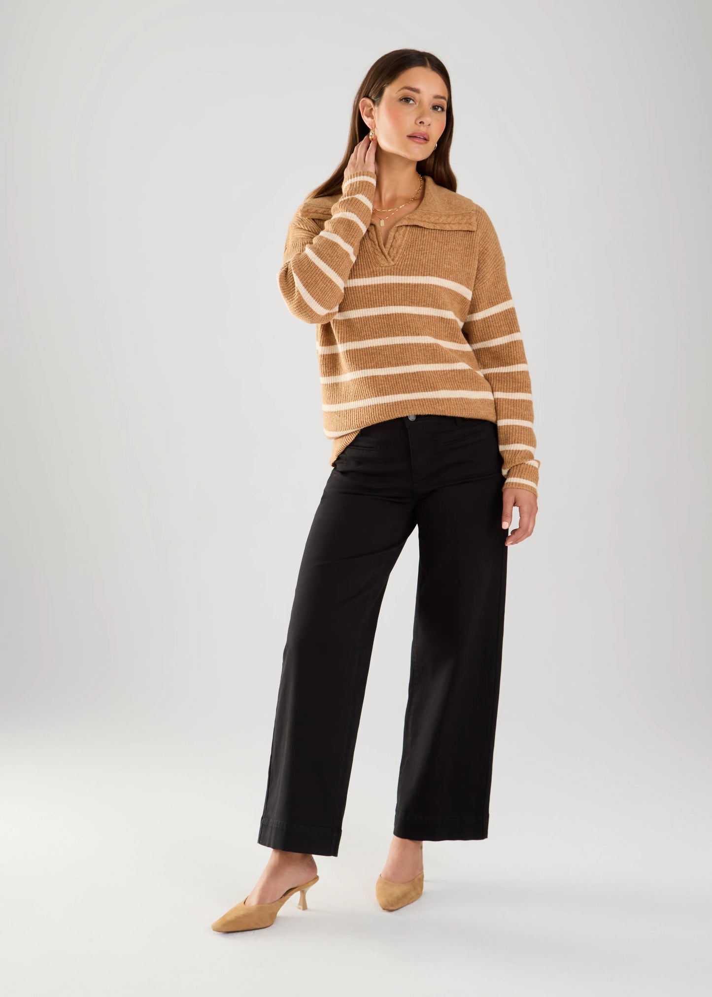 Wide Collar Striped Knit Sweater. Style FD1849704