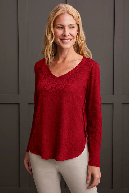 Jacquard Knit Top with Curved Hem. Style TR1933O-8036