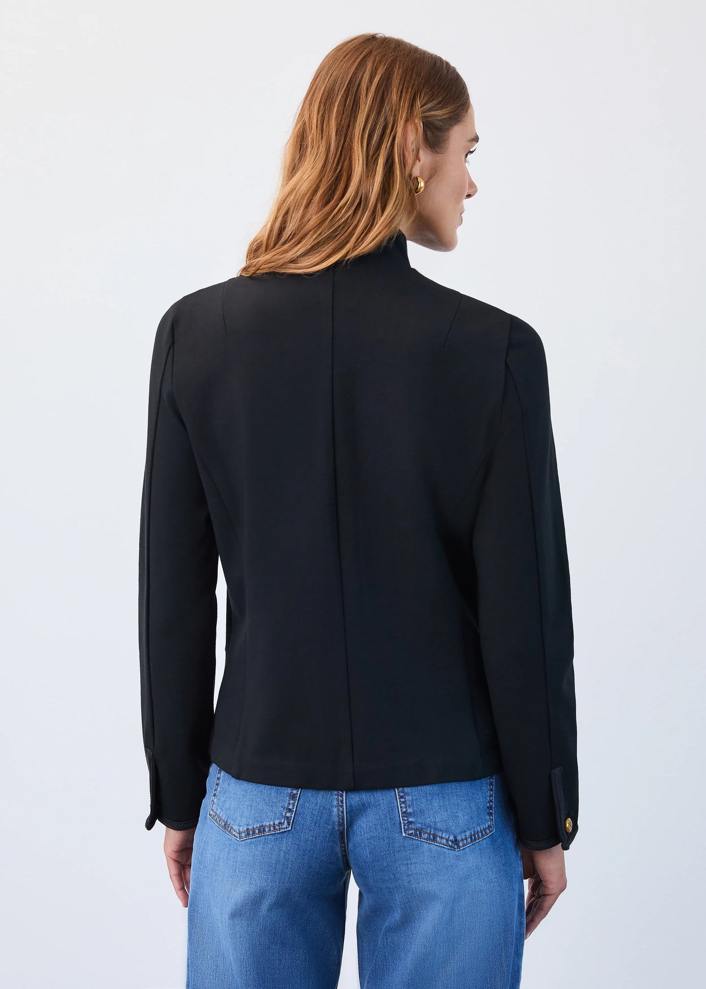 Gold Button Braid Details Black Blazer. Style FD1956396