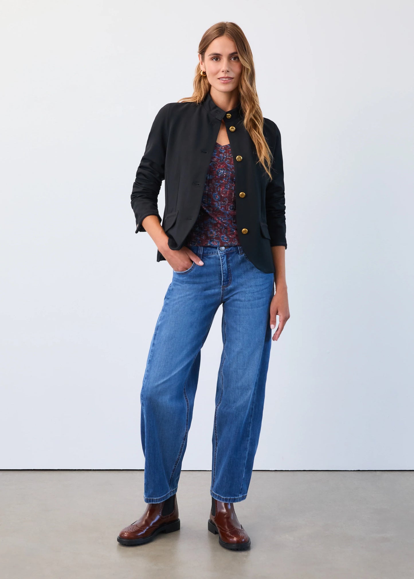 Gold Button Braid Details Black Blazer. Style FD1956396