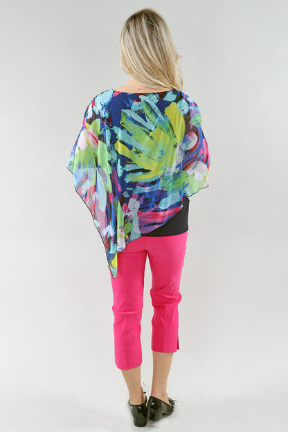 Angled Hem Sheer Poncho Attached Cami Under Layer Top. Style MT26S197