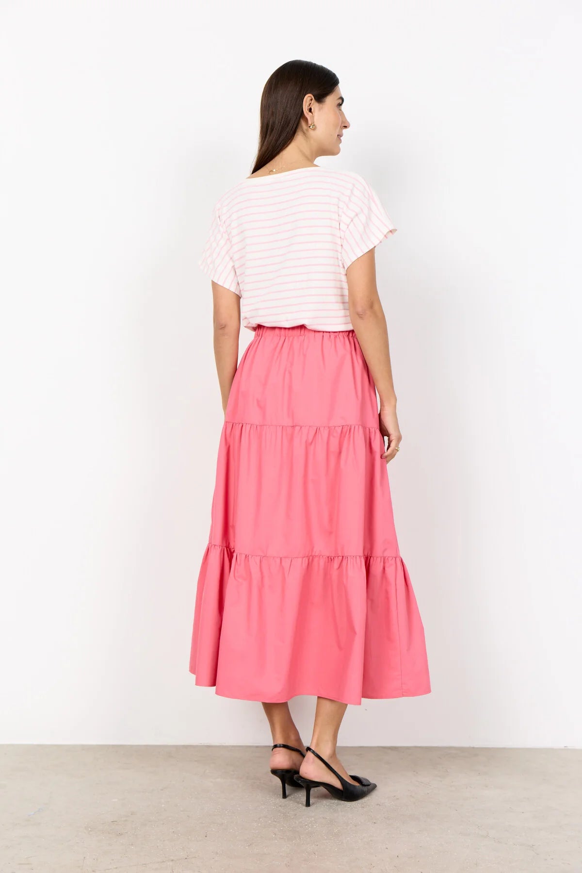 Striped Ribbed V-Neck Short Sleeve Top. Style SOYA27514