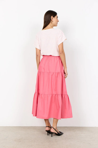 Striped Ribbed V-Neck Short Sleeve Top. Style SOYA27514