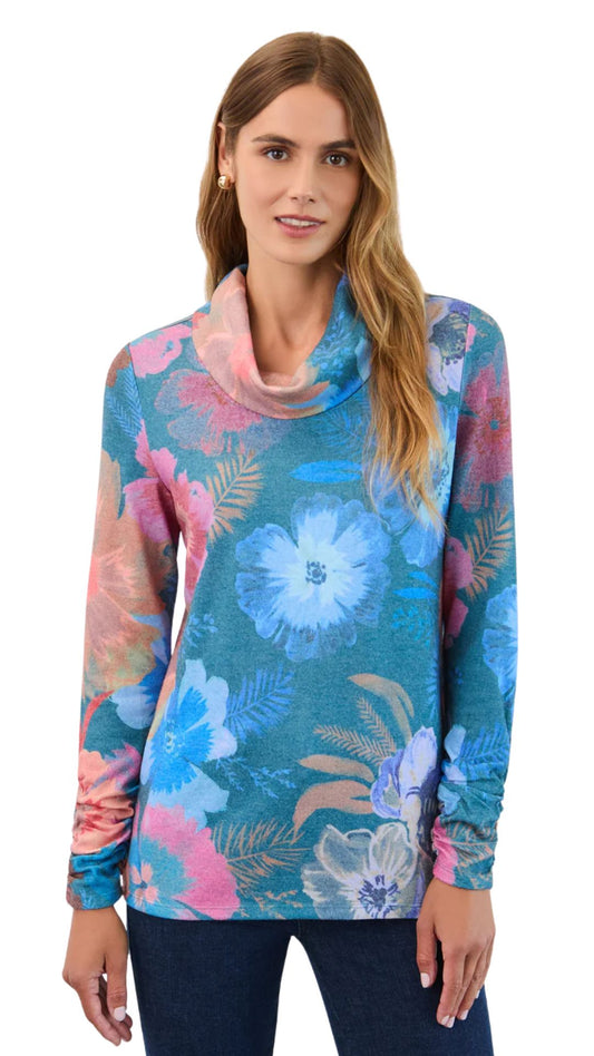 Long Sleeve Cowl Neck Floral Print Top. Style FD3866742