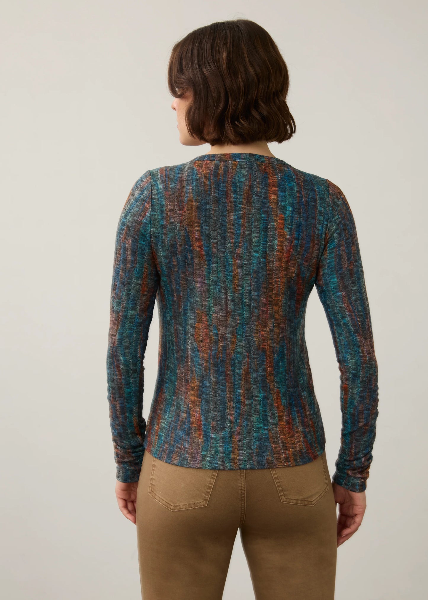 Long Sleeve Abstract Print Ribbed Knit Top. Style FD3262508