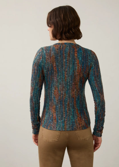 Long Sleeve Abstract Print Ribbed Knit Top. Style FD3262508