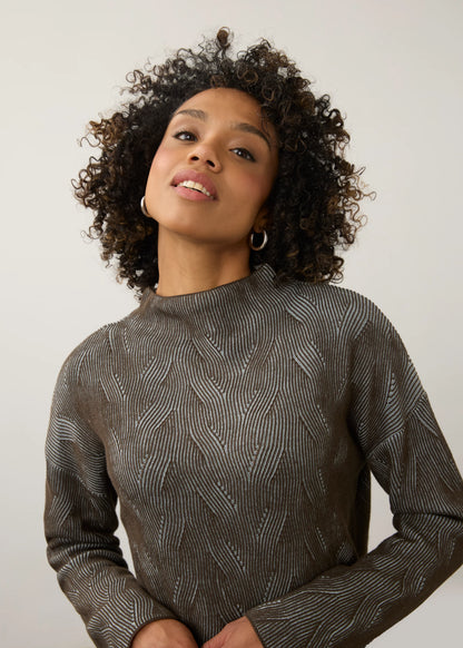 Long Sleeve Funnel Neck Textured Fabric Sweater. Style FD1048314