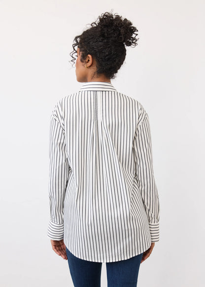 Long Sleeve Striped Button Front Blouse. Style FD7481623
