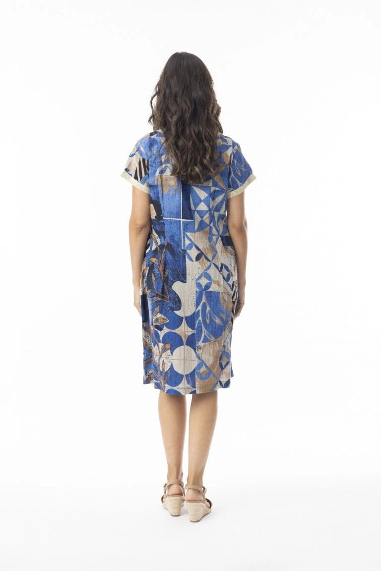 "Wyndham" Abstract Print Short Sleeve Straight Dress. Style ORI20-144