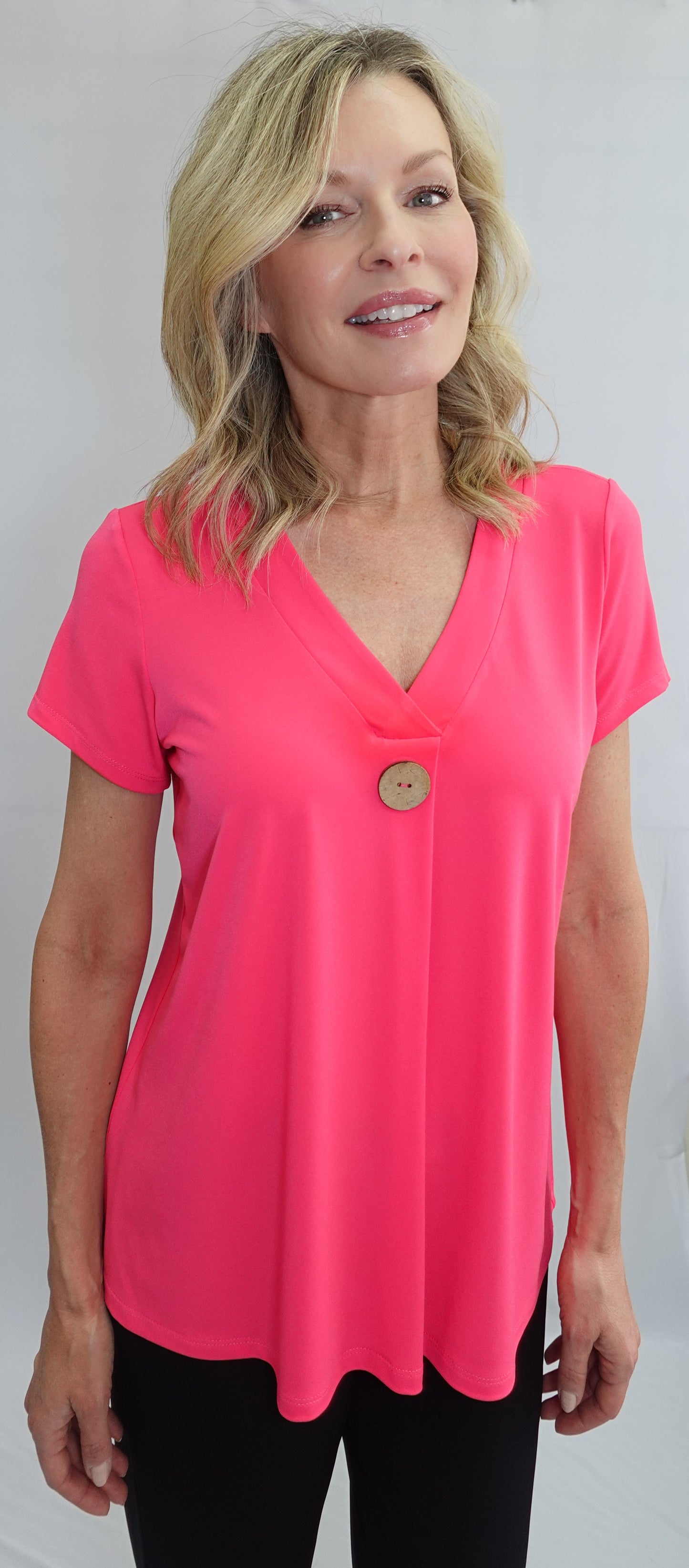 Statement Button V-Neck Top. Style SW202227