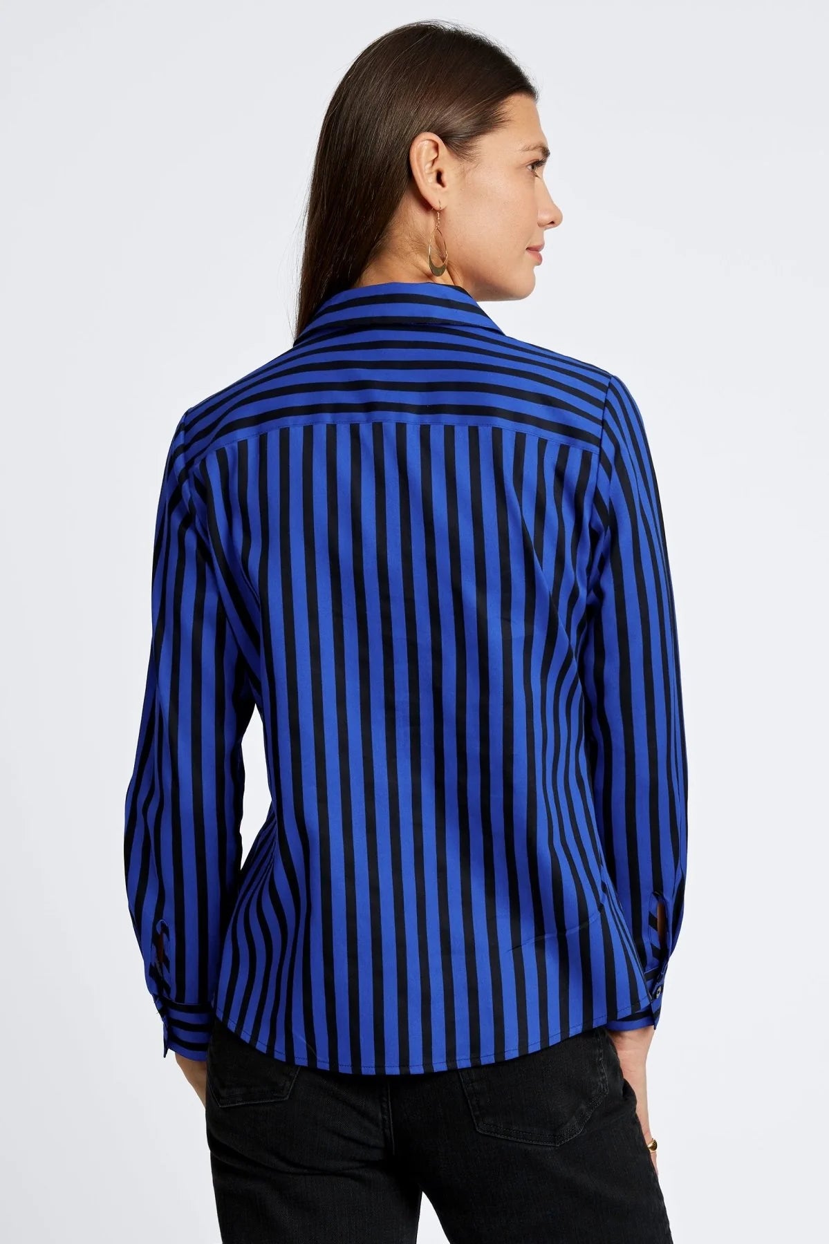 Mary No Iron Stripe Gingham Blouse. Style FC202406