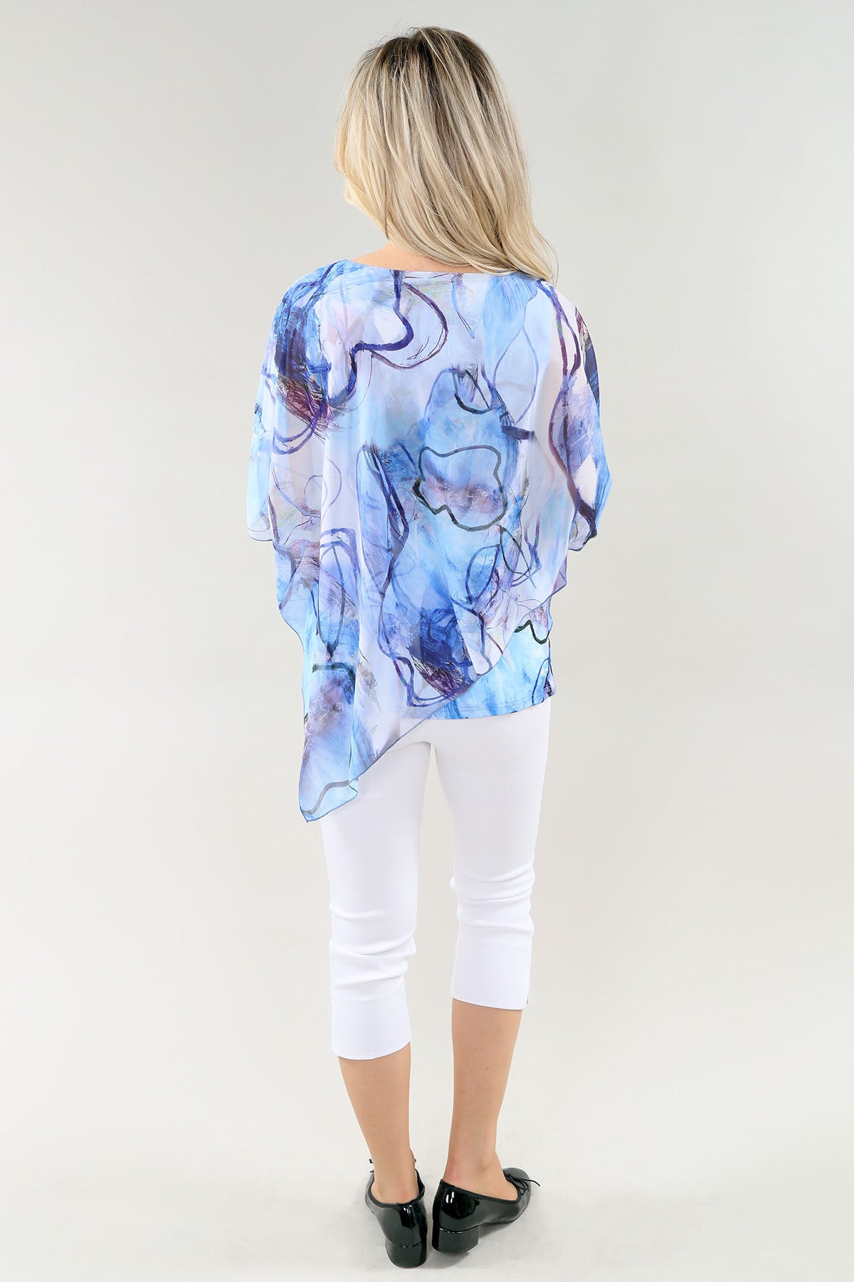Angled Hem Sheer Poncho Attached Cami Under Layer Top. Style MT26S197