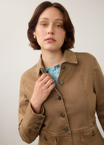 Button Front Contoured Waist Utility Jacket. Style FD10022511