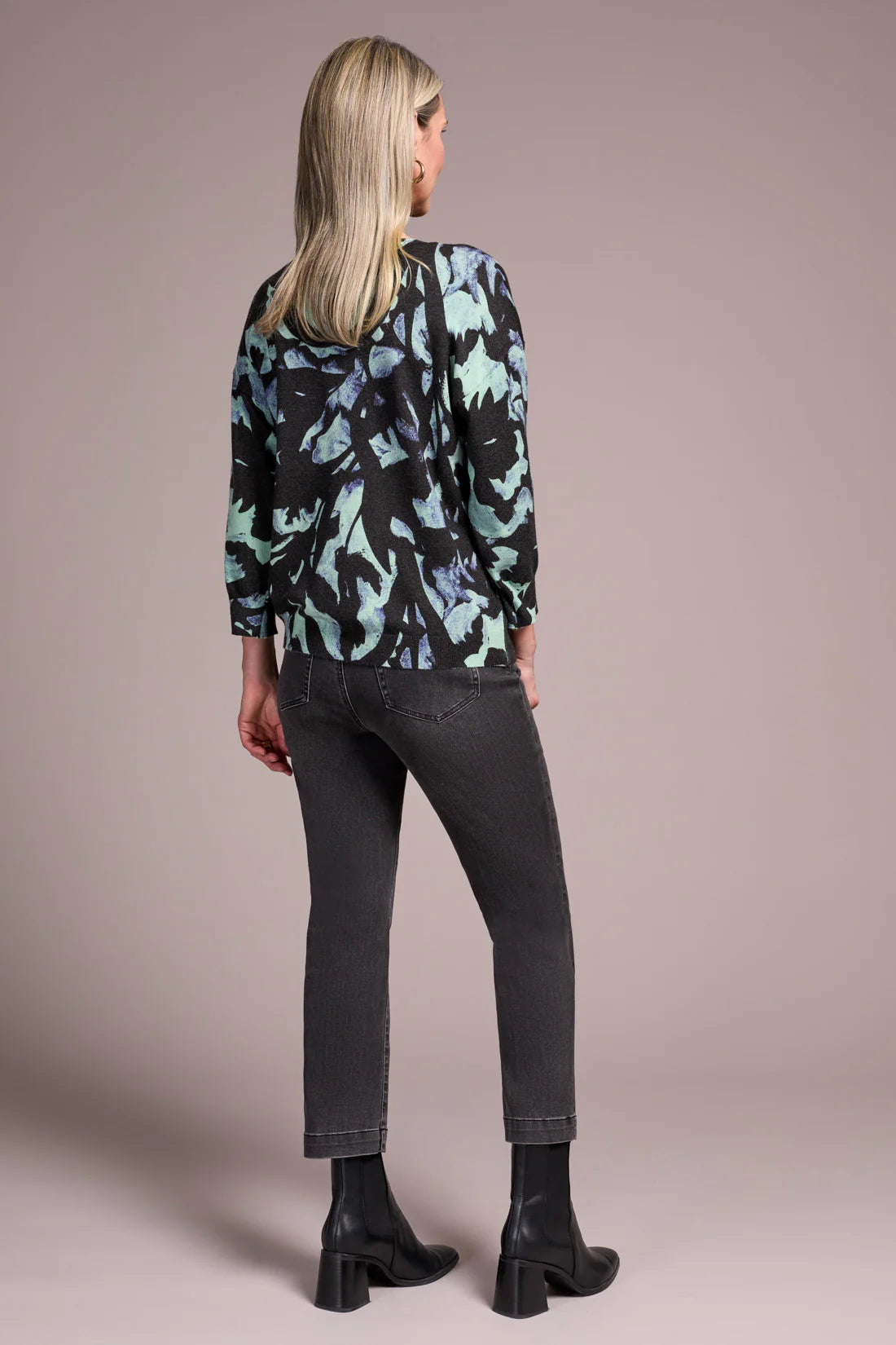 Crew Neck 3/4 Sleeve Printed Sweater. Style TR2175O-8169