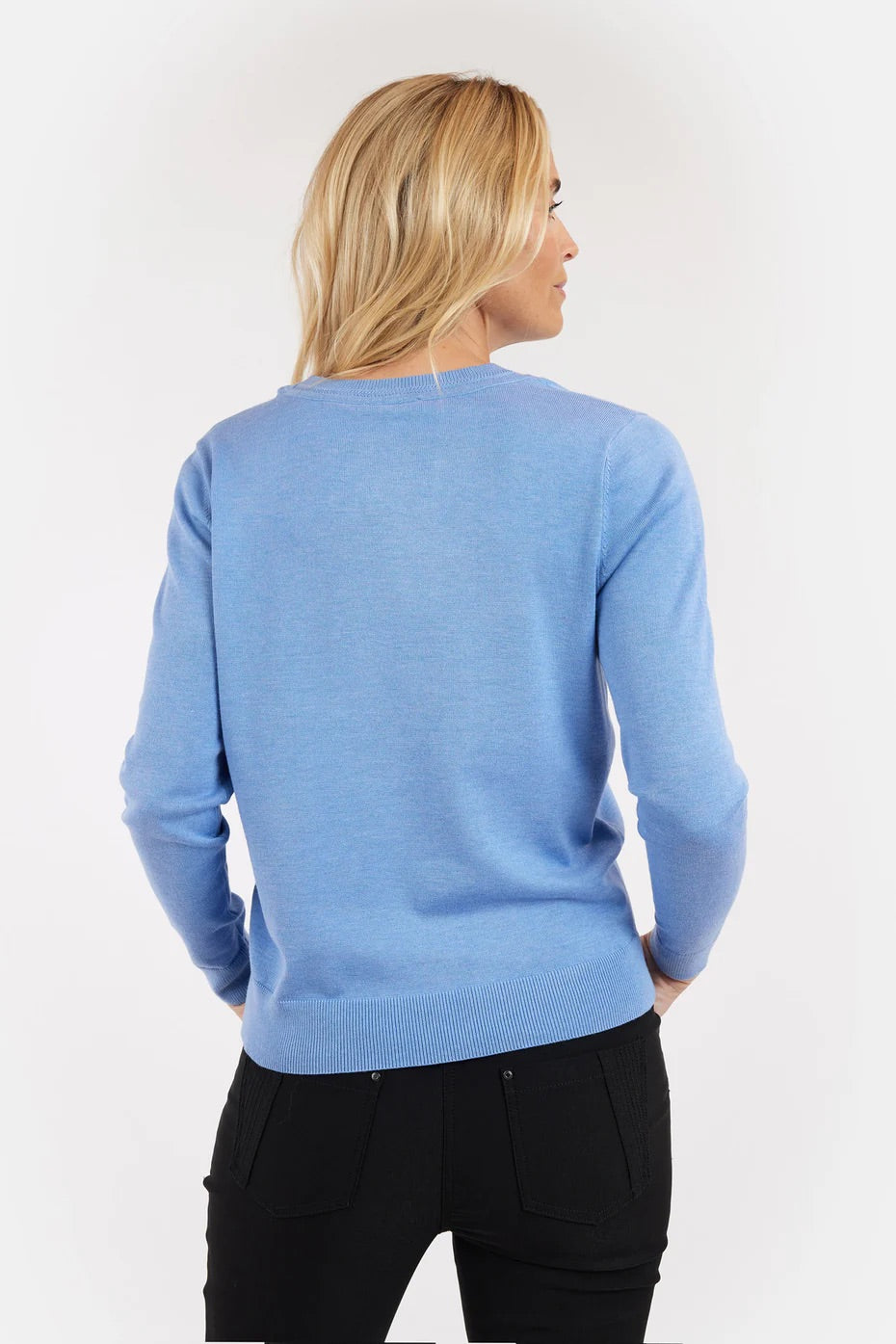 Soft Light Blue Crew Neck Sweater. Style BTX219275