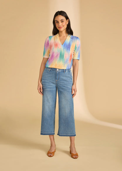 Elasticated Waistband Wide Leg Denim Capri. Style FD2203992