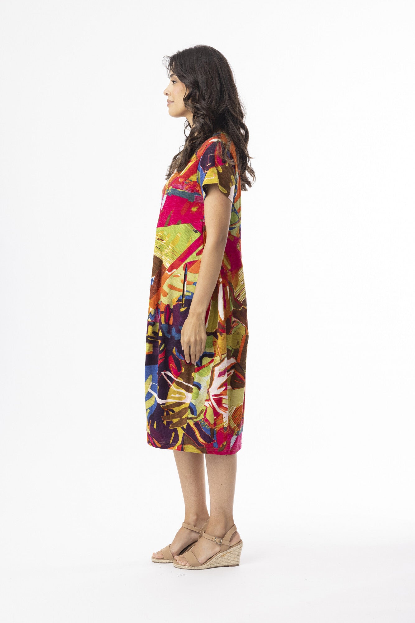 Abstract Print Short Sleeve Bubble Silhouette Dress. Style ORI20-151