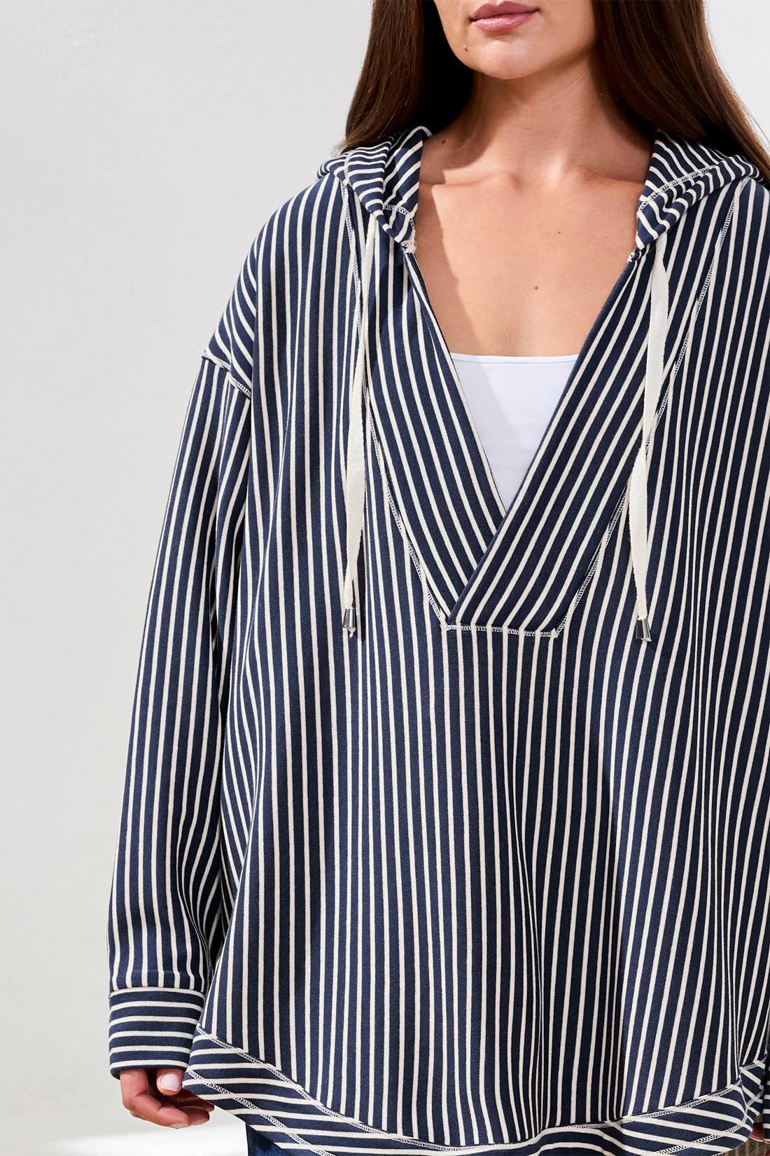 Stripes & Deep V-Neck Hoodie. Style TR2286O-8284
