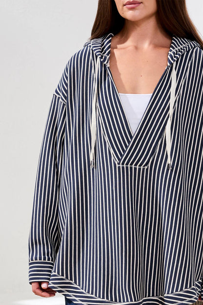 Stripes & Deep V-Neck Hoodie. Style TR2286O-8284