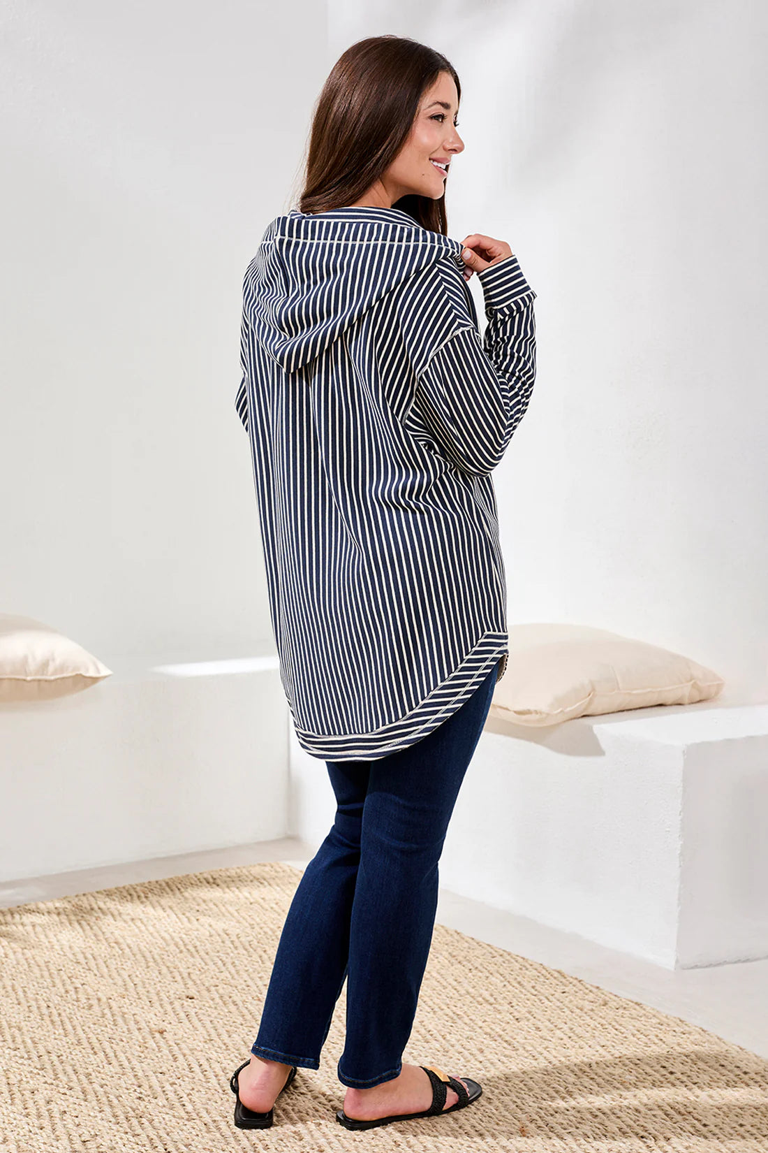 Stripes & Deep V-Neck Hoodie. Style TR2286O-8284
