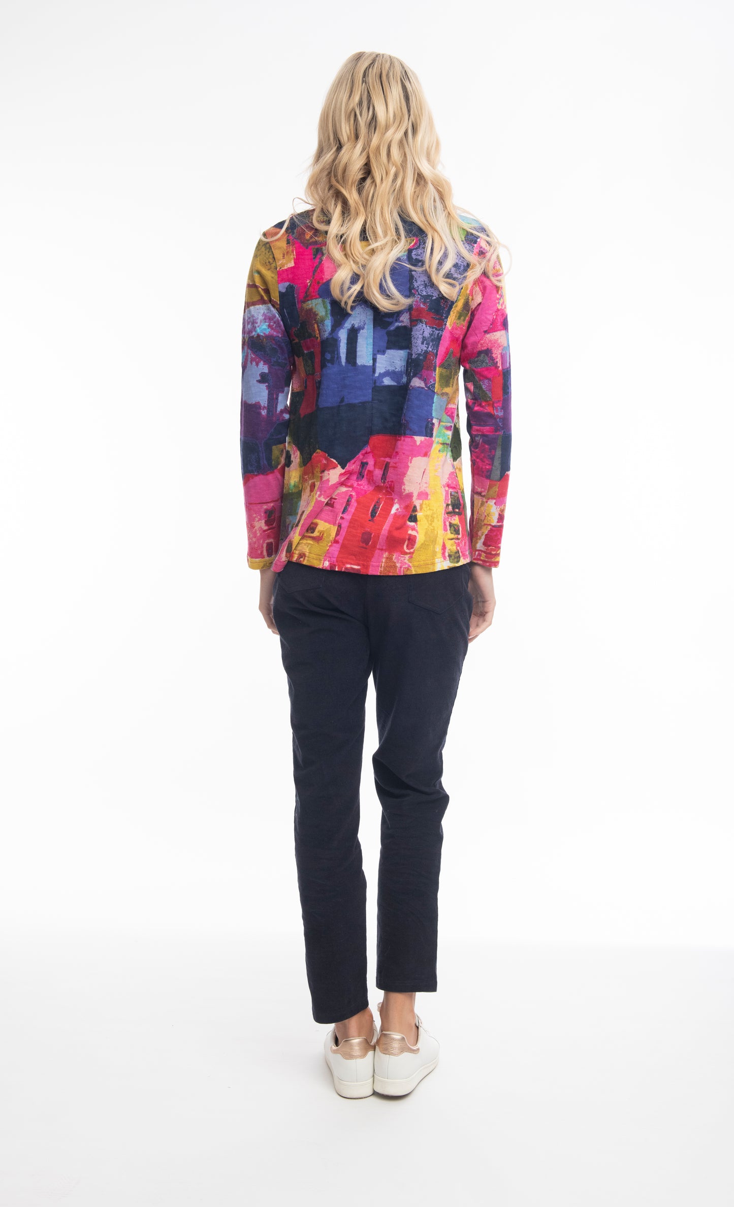 Contemporary Print V-Neck Top. Style ORI22904