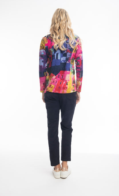 Contemporary Print V-Neck Top. Style ORI22904