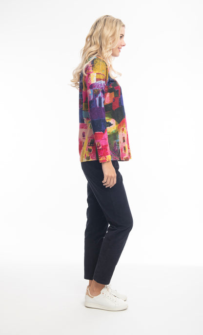 Contemporary Print V-Neck Top. Style ORI22904