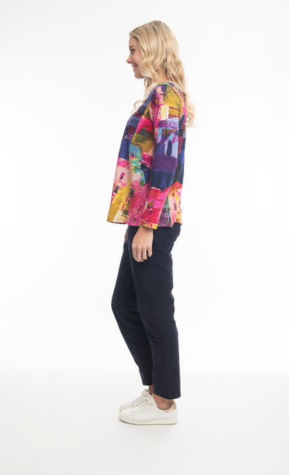 Contemporary Print V-Neck Top. Style ORI22904