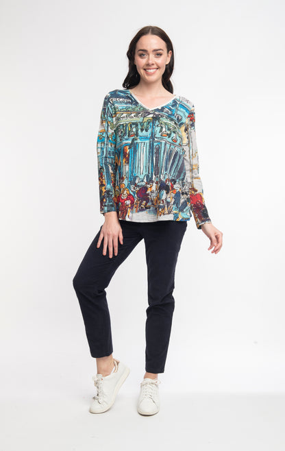 Contemporary Print V-Neck Top. Style ORI22904