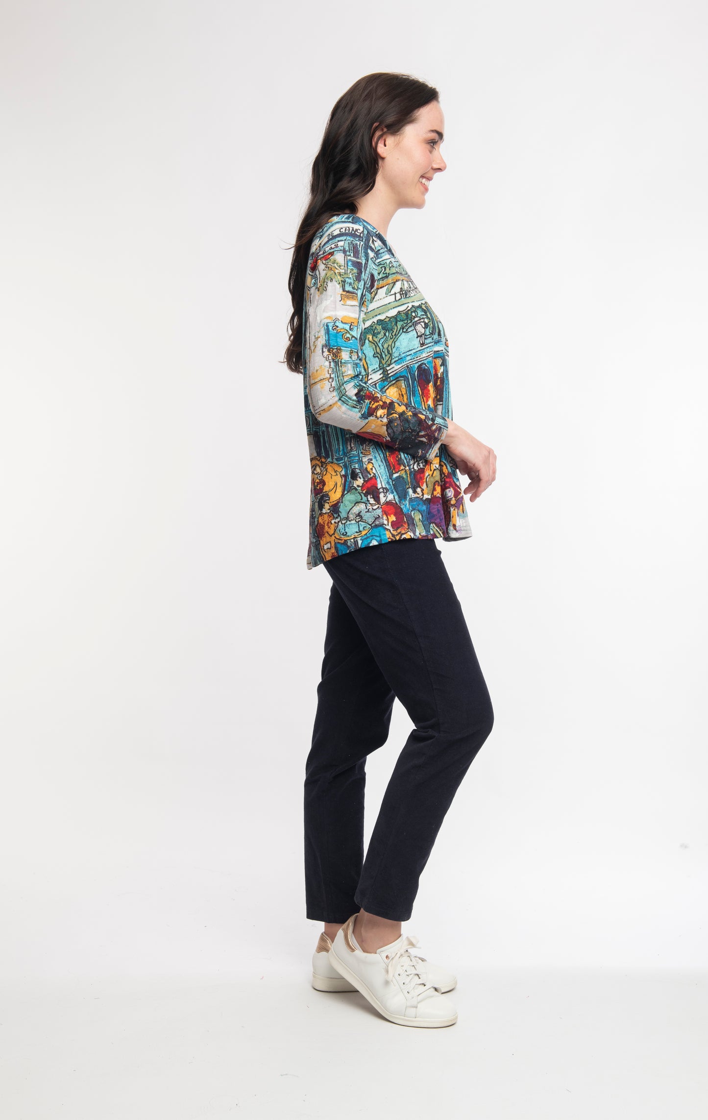 Contemporary Print V-Neck Top. Style ORI22904