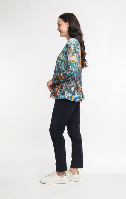 Contemporary Print V-Neck Top. Style ORI22904