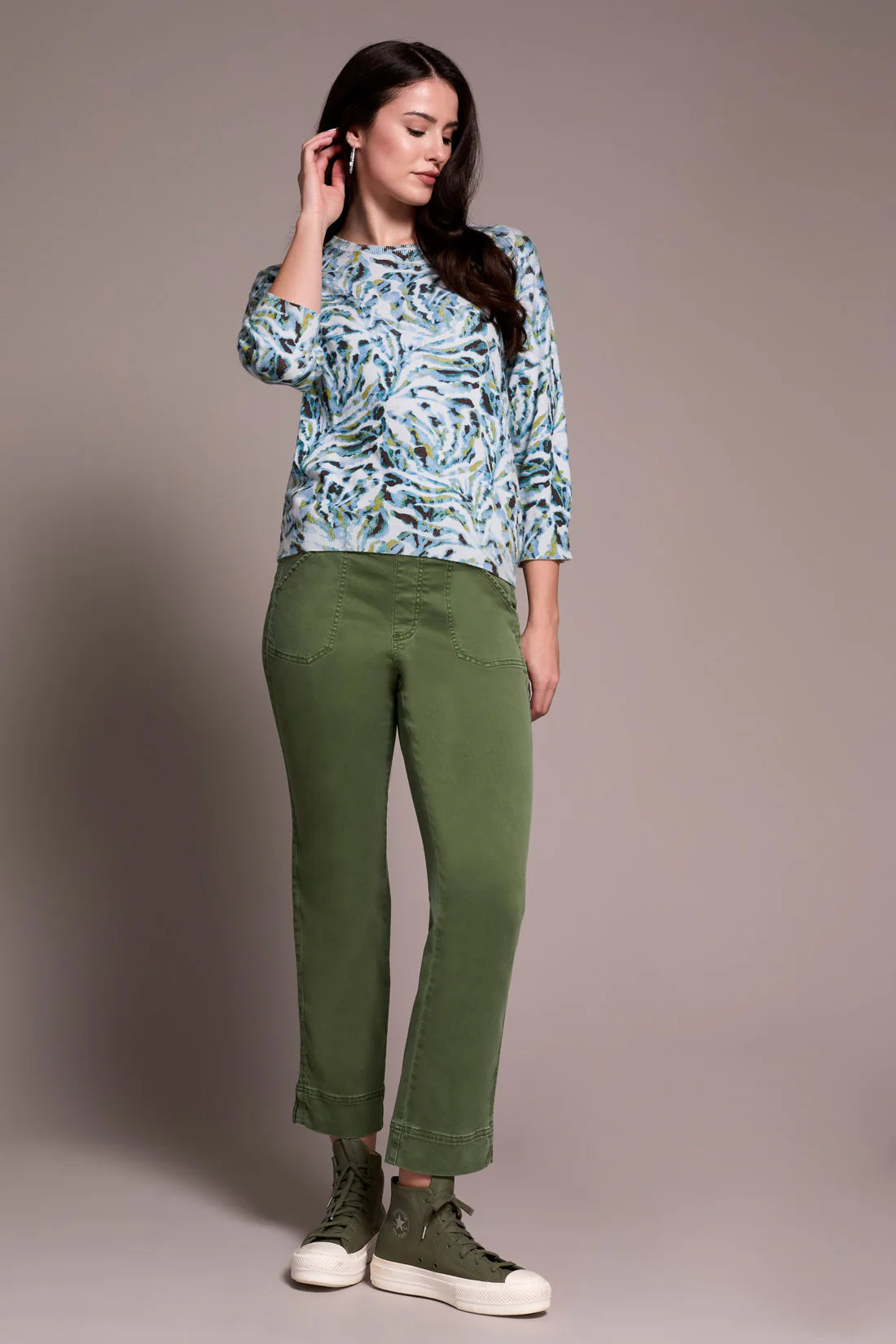 Crew Neck 3/4 Sleeve Printed Sweater. Style TR2175O-8169