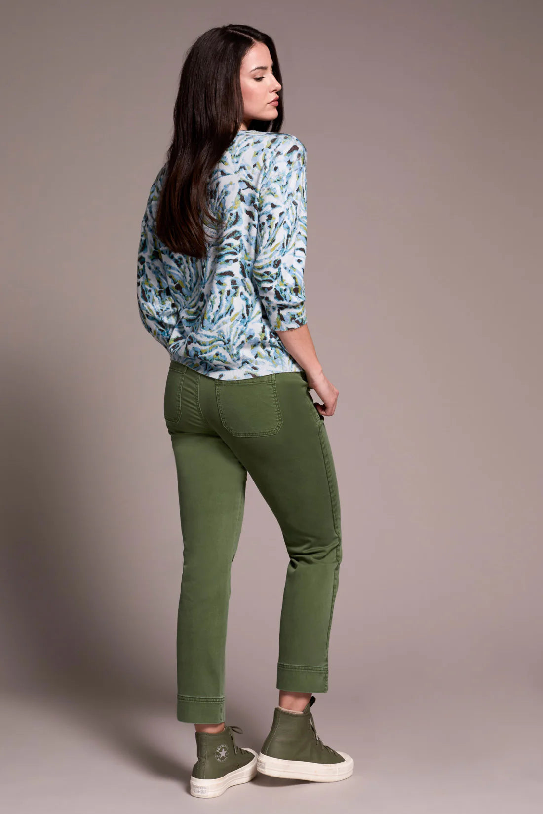 Crew Neck 3/4 Sleeve Printed Sweater. Style TR2175O-8169