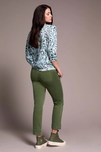 Crew Neck 3/4 Sleeve Printed Sweater. Style TR2175O-8169