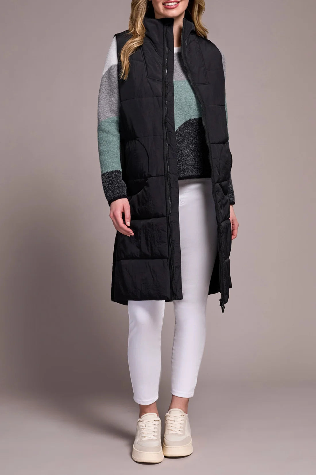 Long Zip-Front Quilted Vest. Style TR2314O-3823