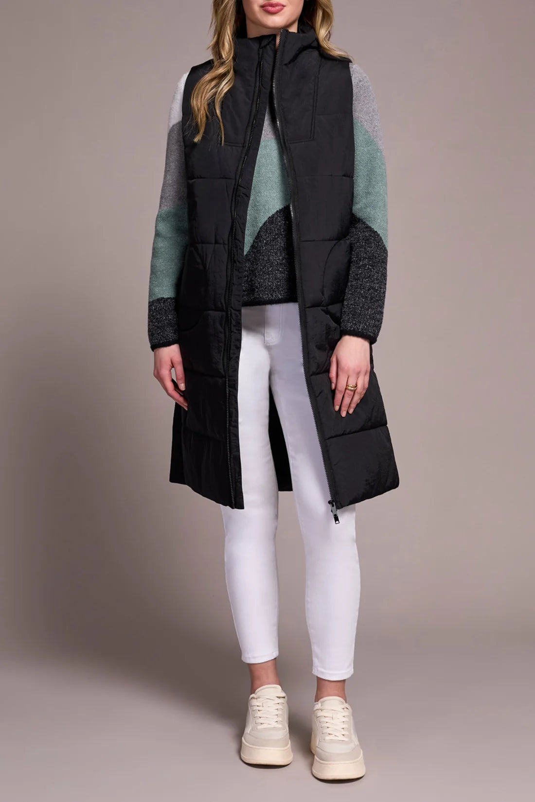 Long Zip-Front Quilted Vest. Style TR2314O-3823