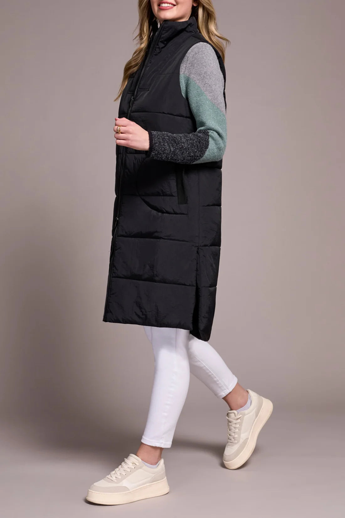 Long Zip-Front Quilted Vest. Style TR2314O-3823