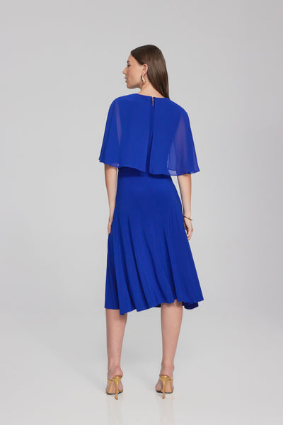Sheer Sleeve Side Tie Midnight Blue Dress. Style JR231757