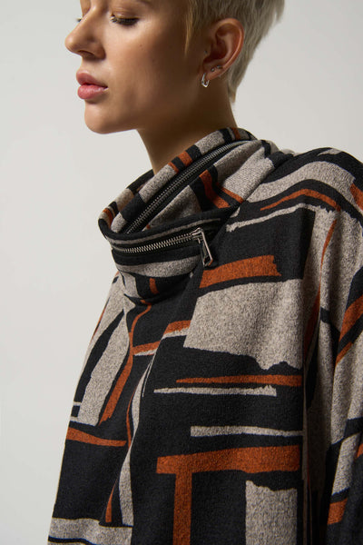 Geo Print Zipper Detail Sweater. Style JR233080