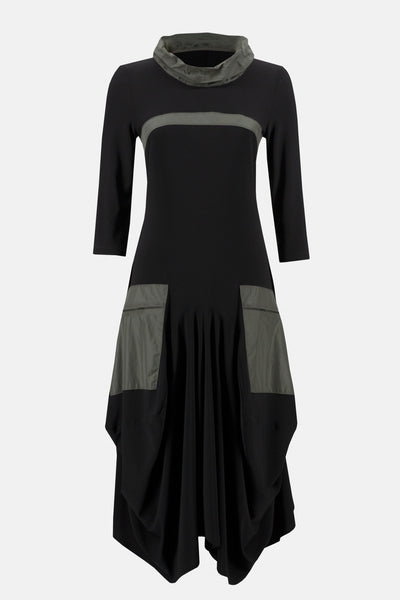 Cowl Neck Multi Fabric Dress. Style JR233100