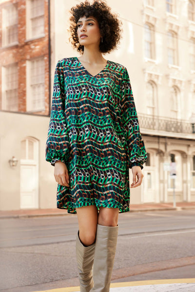 Satin Printed A-Line Dress. Style JR233272
