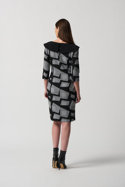 Black Lapel Neck Houndstooth Print Dress. Style JR233295